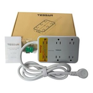 Tessan TS-106 Surge Protector Power Strip 6 Outlets USB Ports White
